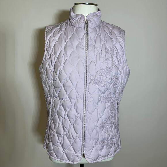 Eddie Bauer Lavender Premium Goose Down Quilted Vest Embroidered Womens Medium M - Picture 1 of 12